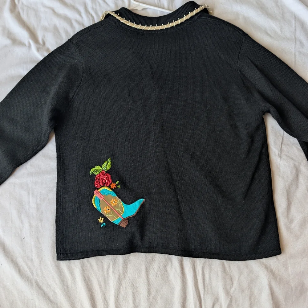 Western Cowboy Boots Sweater Size M Arriviste Vintage Teacher Novelty Whimsy - Picture 8 of 15